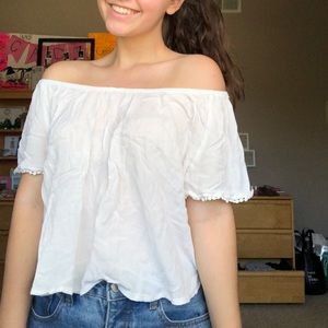 Off the shoulder white shirt